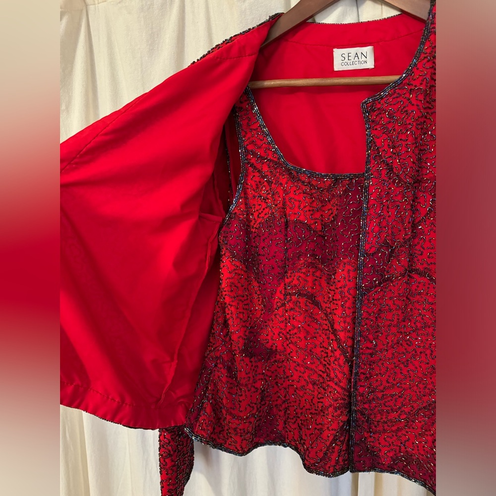 Sean Collection Vintage Red Beaded Jacket - Tank set - Picture 3 of 16